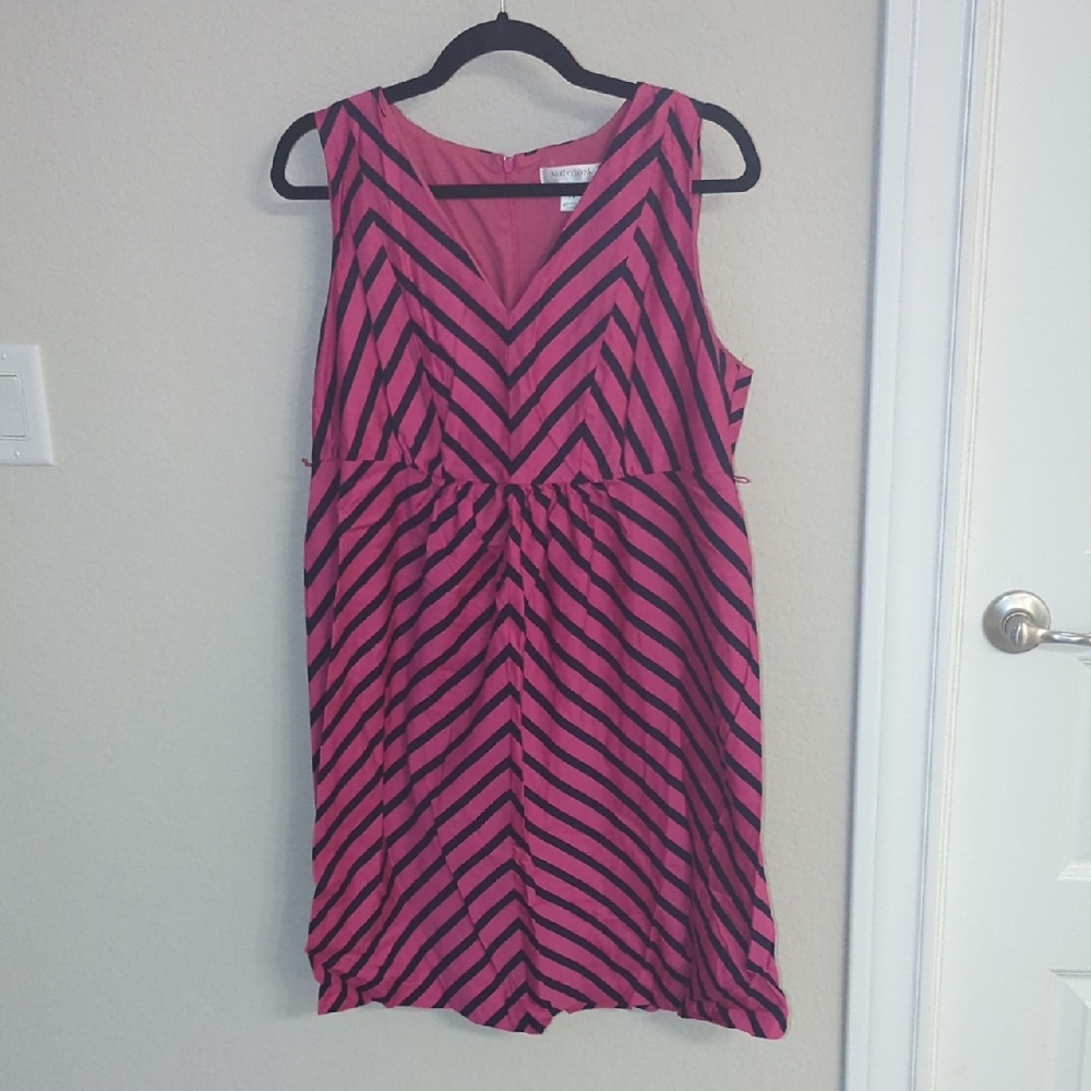 Motherhood Pink and Black Chevron-Stripe Sleeveless Midi Maternity Dress